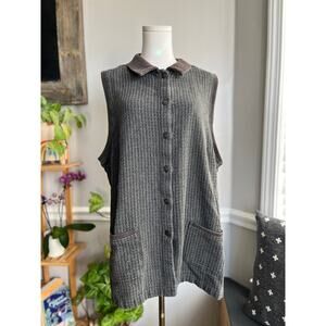 Vintage 90s Lagenlook Gray Button Front Knit Tunic Vest Size 2X